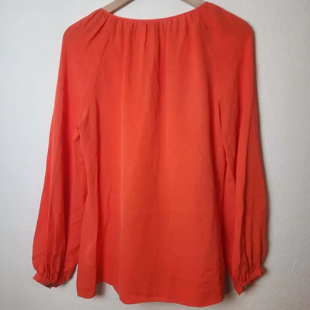 Tory Burch Blouse Womens 6 Orange Silk Long Sleeve Scoop Neck Top Pullover